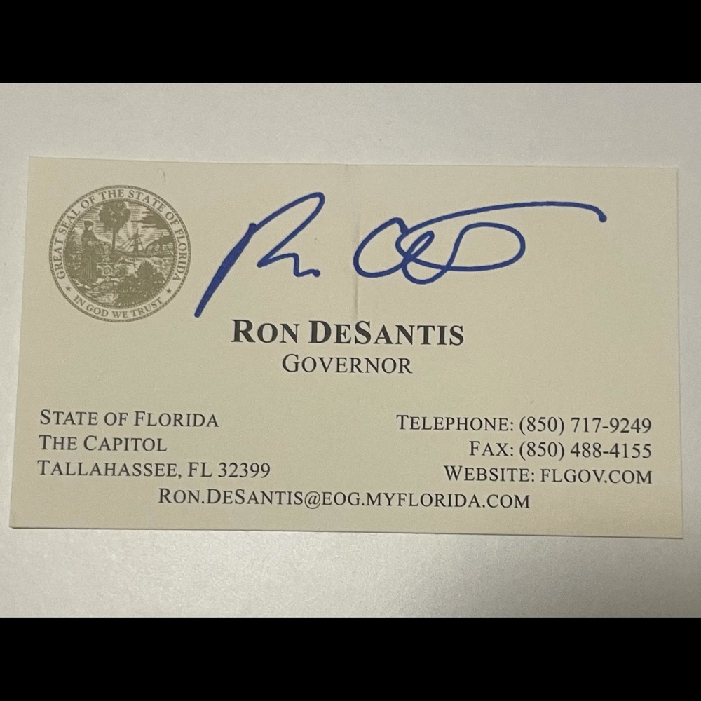 RON DESANTIS Governor Auto Signed Business Card